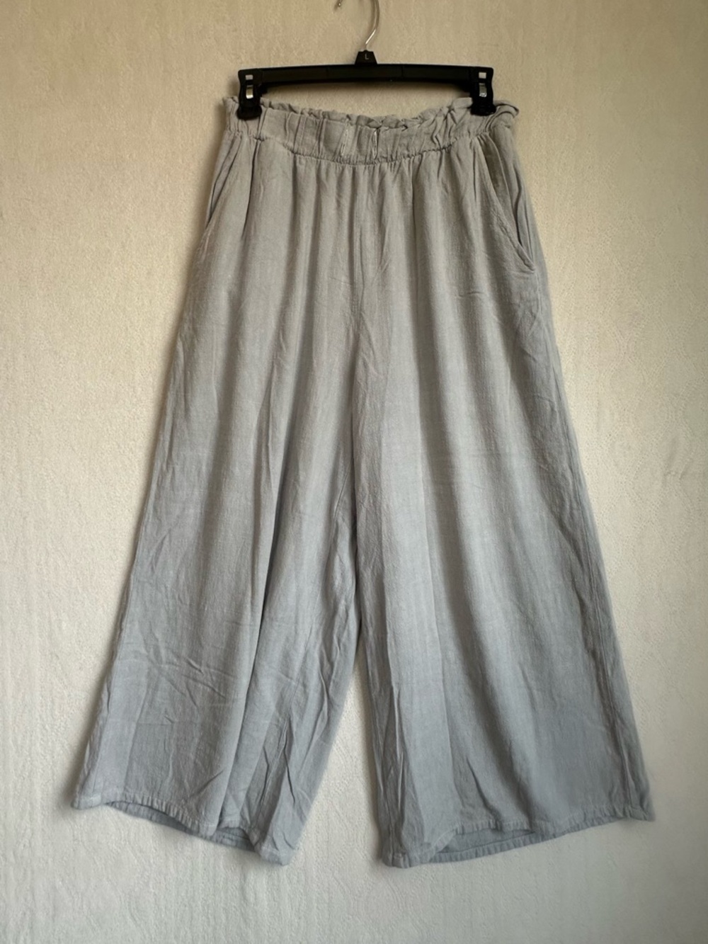 Tina + Jo Women's Wide-Leg Linen Pants Light Gray Sz S Pockets Elastic Waist